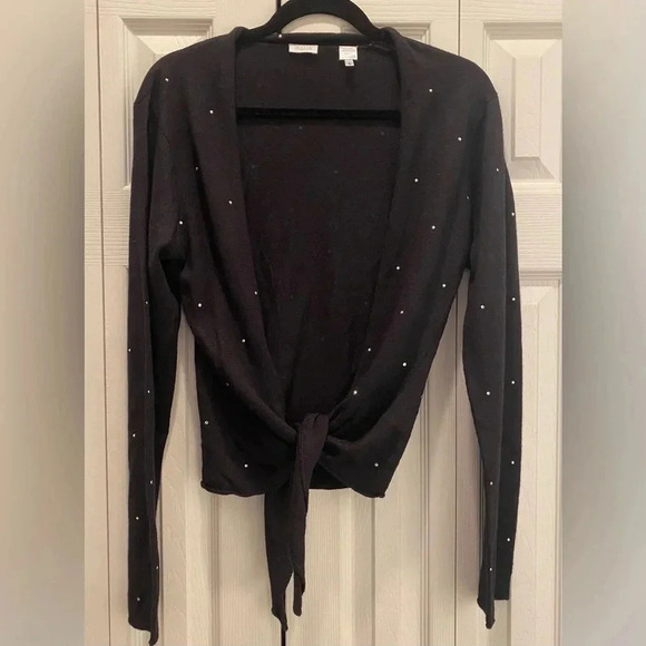 Aqua Women’s Stunning Silk/Cashmere Gemstone Black Cardigan Wrap Like New. Large - Picture 3 of 8